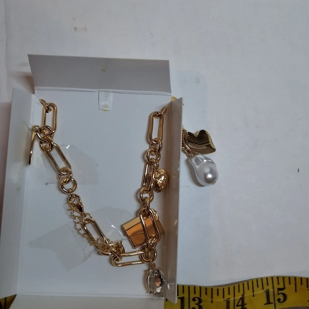 Argento Vivo Goldtone Locket And Charm Necklace NIB